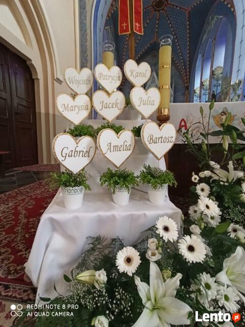 Serce z imieniem dekoracja Pierwsza Komunia