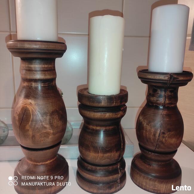 Rustykalny Świecznik drewniany ręcznie toczony vintage