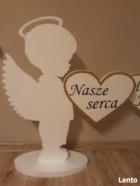 Aniołki z sercami dekoracja Pierwsza Komunia