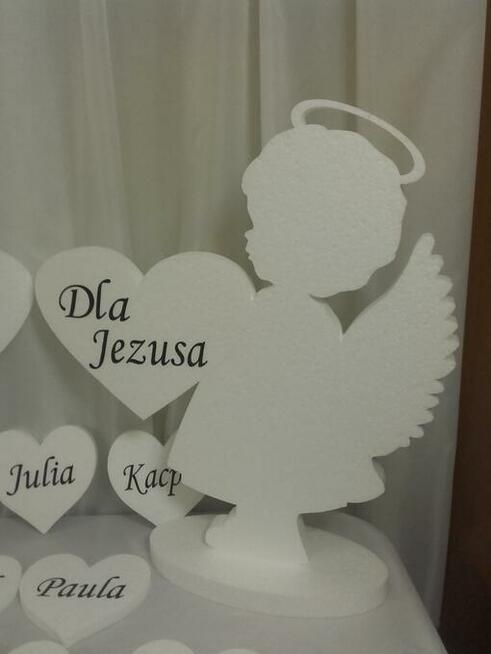 Aniołki z sercami dekoracja Pierwsza Komunia