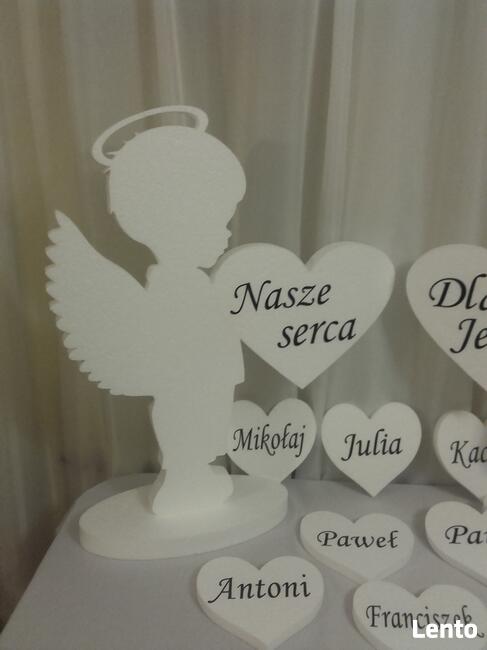 Aniołki z sercami dekoracja Pierwsza Komunia