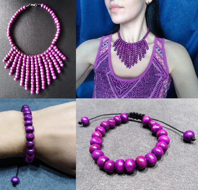 KOMPLET Naszyjnik i bransoletka etno boho kolia koraliki