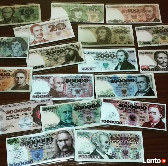 Banknoty PRL 18szt zestaw magnesow na lodówkę 4x7cm 70zl