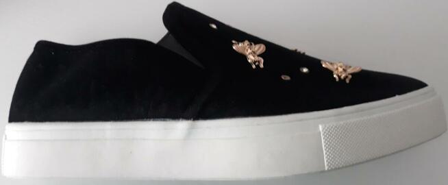 40 41 Tenisówki czarne sneakersy aksamit zdobienia 26,5