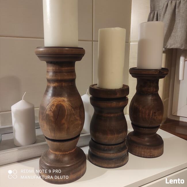Świeczniki drewniane vintage retro rustykalne