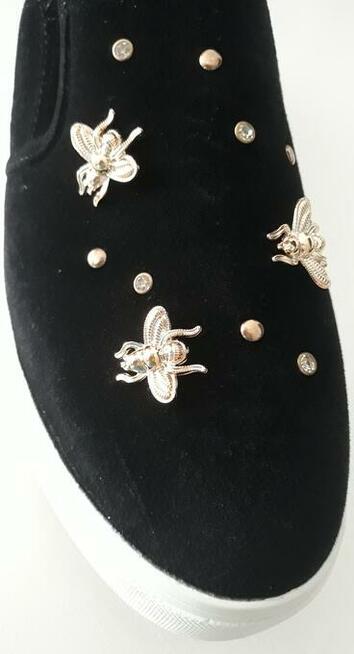 40 41 Tenisówki czarne sneakersy aksamit zdobienia 26,5