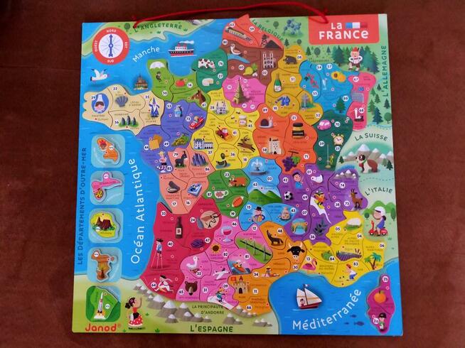 PUZZLE DREWNIANE NA MAGNESACH -FRANCJA-MAPA
