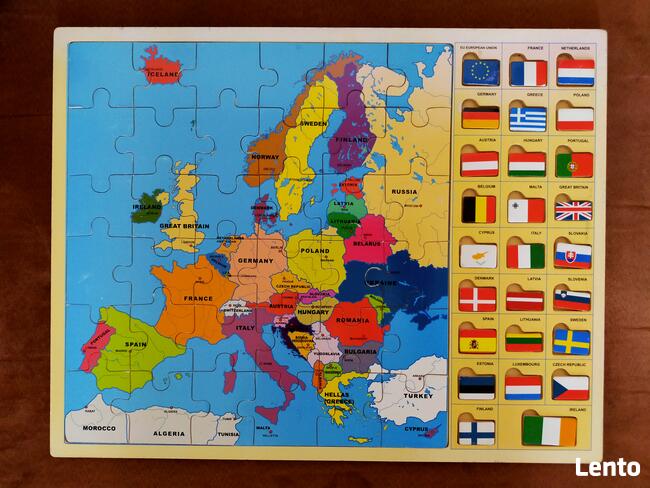 PUZZLE DREWNIANE EUROPA -MAPA +FLAGI