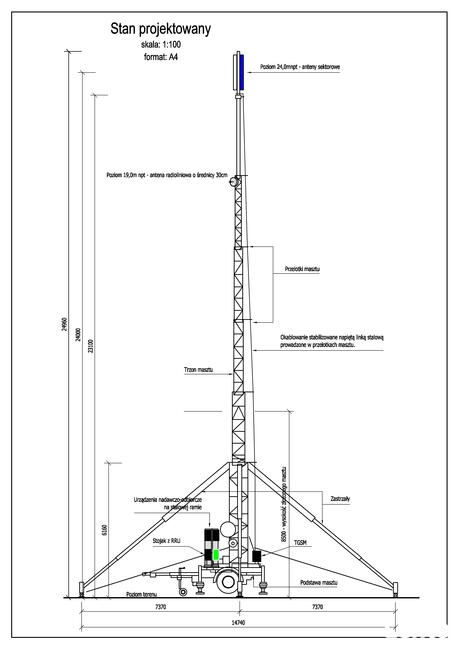 Wieża kratownicowa - przestawna, maszt mobilny 25 metrowy