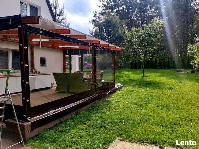 Przezroczysta osłona, kotara, roleta na taras z montażem