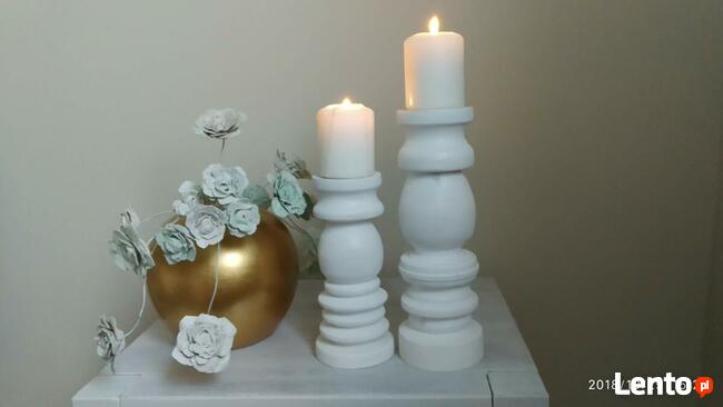 Świeczniki drewniane toczone na stół weselny dekoracja