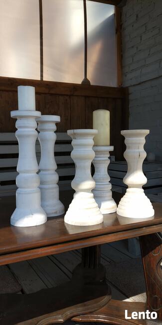 Świeczniki drewniane toczone na stół weselny dekoracja