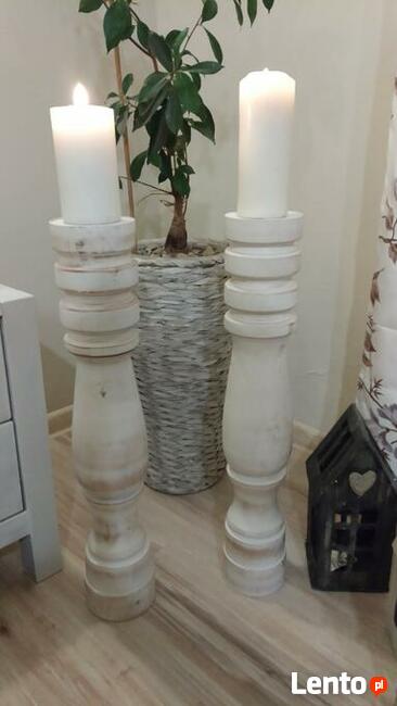 Świeczniki drewniane toczone na stół weselny dekoracja