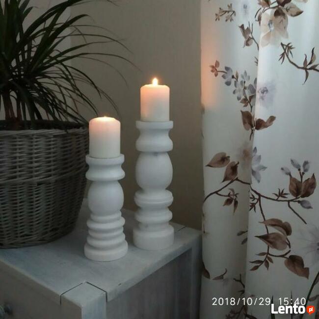 Świeczniki drewniane toczone na stół weselny dekoracja