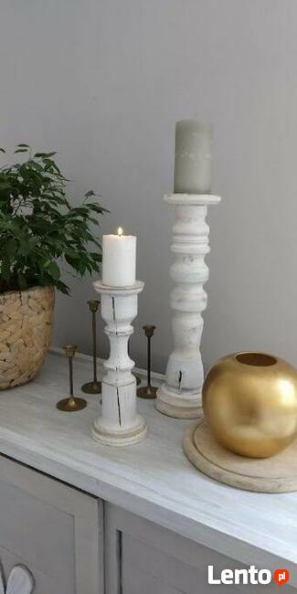 Świeczniki drewniane toczone na stół weselny dekoracja