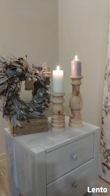 Świeczniki drewniane toczone na stół weselny dekoracja