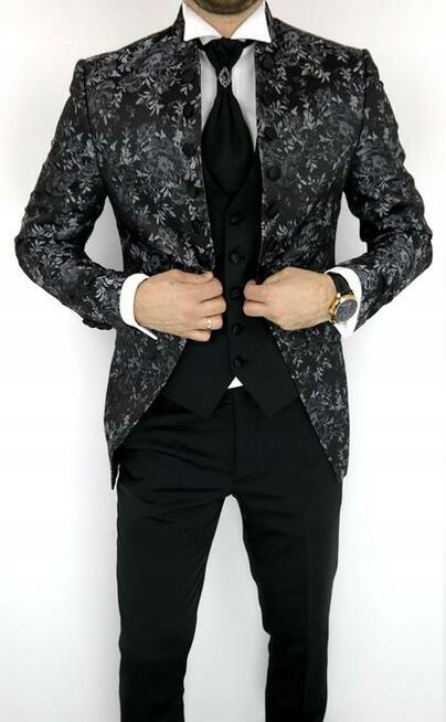 Garnitur męski z kamizelką i krawatem kwiaty XXXL