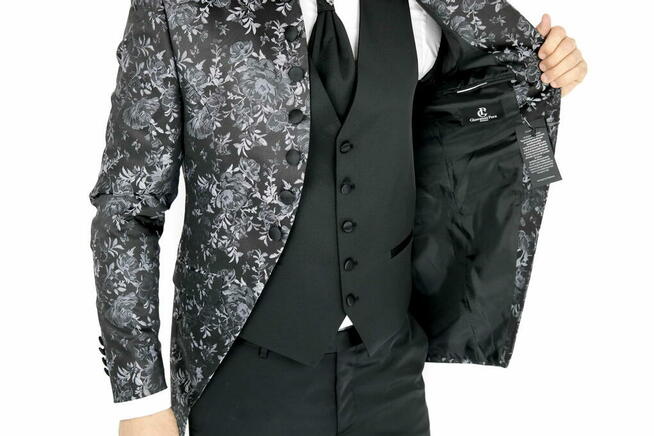 Garnitur męski z kamizelką i krawatem kwiaty XXXL