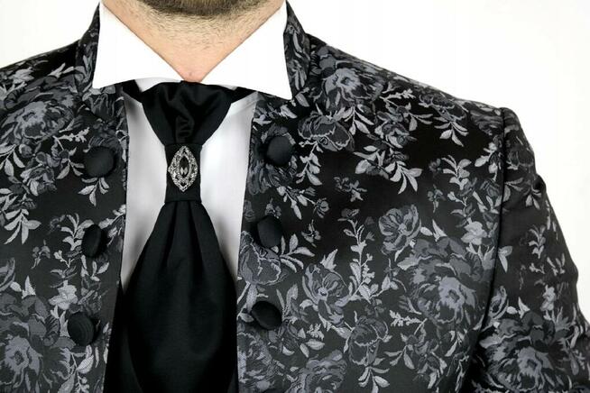 Garnitur męski z kamizelką i krawatem kwiaty XXXL