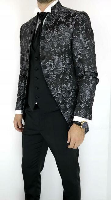 Garnitur męski z kamizelką i krawatem kwiaty XXXL