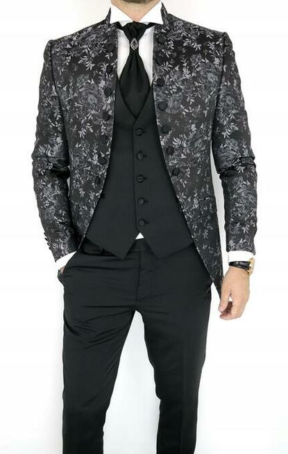 Garnitur męski z kamizelką i krawatem kwiaty XXXL