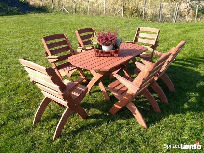 Meble ogrodowe drewniane, składane typ X wersja 2 owal