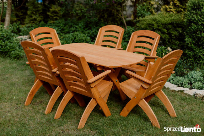 Meble ogrodowe drewniane składane typ X lamel nr 4 owal
