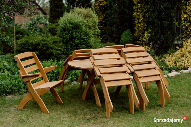 Meble ogrodowe drewniane, składane typ X wersja 2 owal
