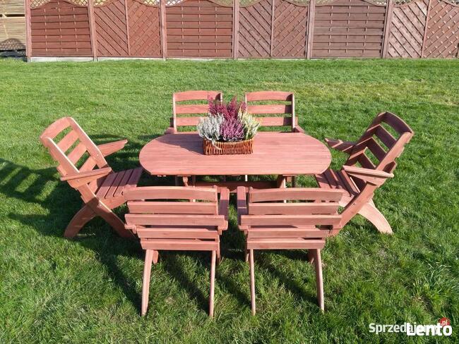 Meble ogrodowe drewniane, składane typ X wersja 2 owal