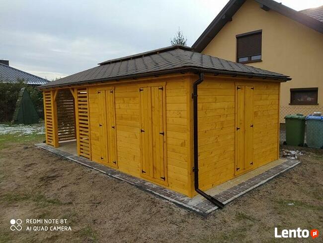 Drewniana altana i domek - konstrukcja ogrodowa 2w1 z oknami