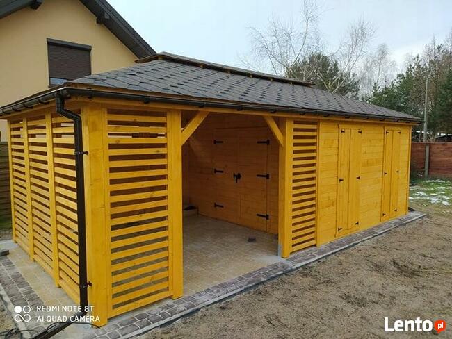 Drewniana altana i domek - konstrukcja ogrodowa 2w1 z oknami