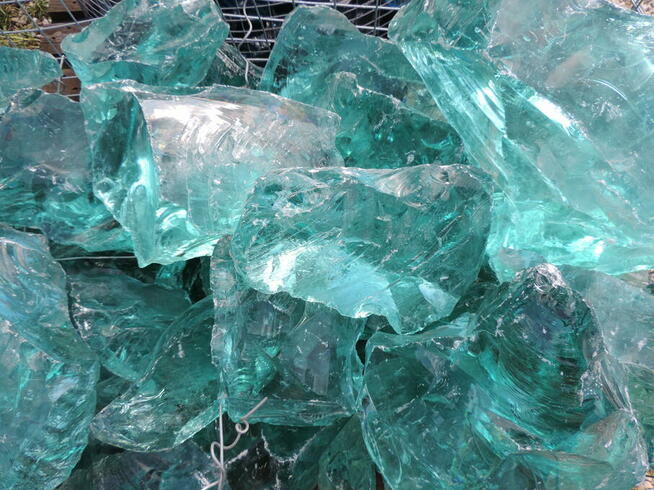 SZKŁO NIEBIESKIE DO GABIONU TURKUSOWE BRYŁY SZKLANE