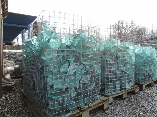 SZKŁO NIEBIESKIE DO GABIONU TURKUSOWE BRYŁY SZKLANE