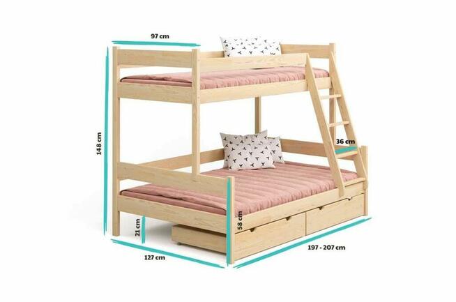 Piętrowe potrójne łóżko dziecięce FAMILY 100% sosnowe PL