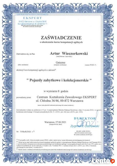 Rzeczoznawca Pojazd Zabytkowy Biała Karta Cala Polska 450