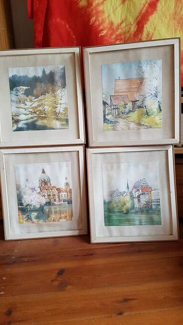 fotokopie obrazków w drewnianych ramkach 4szt