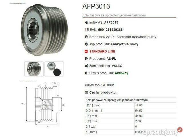 Koła pasowe ze sprzęgłem jednokierunkowym AFP3013 PSA Hdi