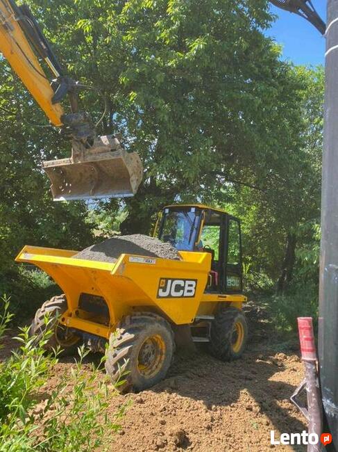 Roboty ziemne usługi koparką JCB wykopy wyburzenia drogi