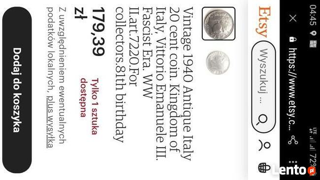 Moneta 20 lirów z 1941 roku Destrukt