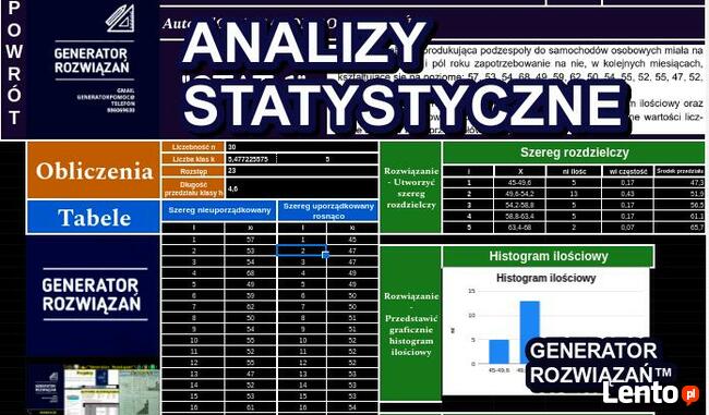 Analiza Statystyczna, Testy statystyczne, projekt Excel