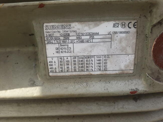 Silnik elektryczny 55kw SIEMENS1480obr/min