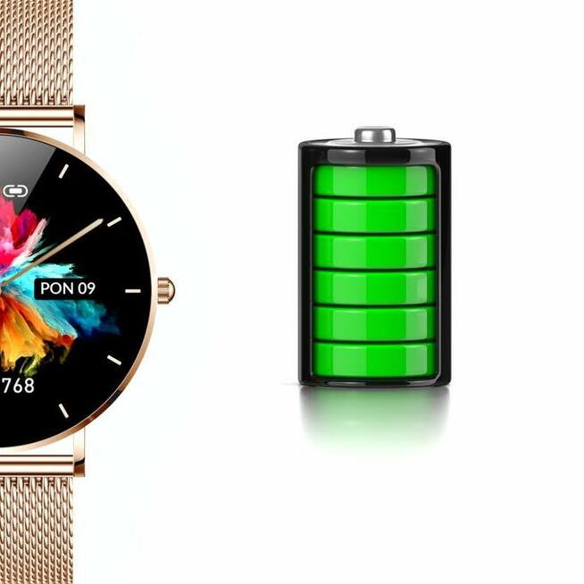 Smartwatch zegarek damski Manta Alexa złoty + różowy pasek
