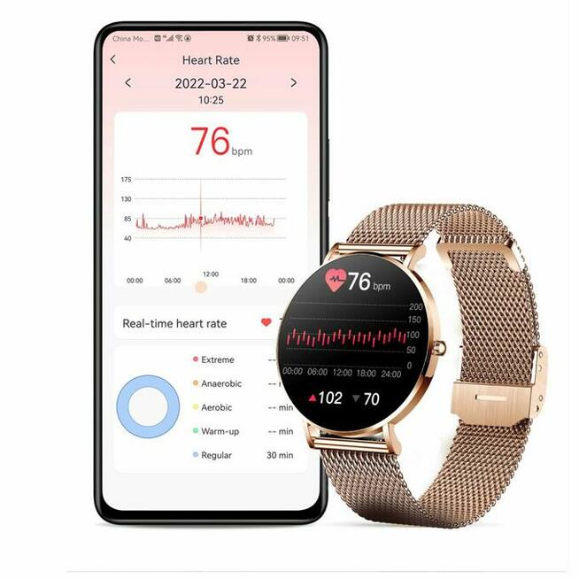 Smartwatch zegarek damski Manta Alexa złoty + różowy pasek