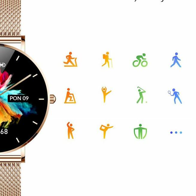 Smartwatch zegarek damski Manta Alexa złoty + różowy pasek