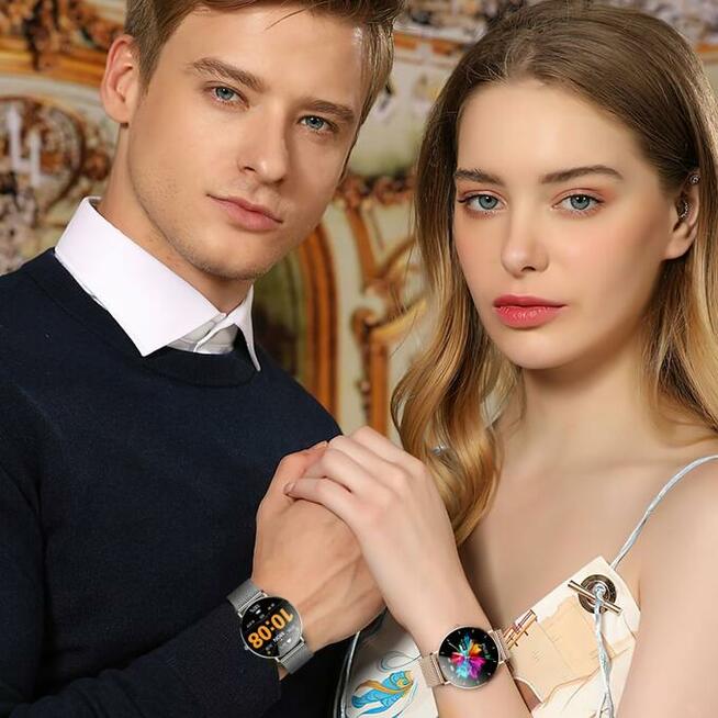 Smartwatch zegarek damski Manta Alexa złoty + różowy pasek