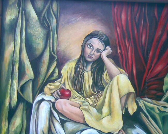 Obraz olejny Dziewczynka z jabłkiem - sprzedam