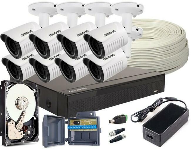 8x KAMERA zewnętrzna noc do 25M, REJESTRATOR, DYSK + AKCESO