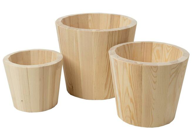 Zestaw donic drewnianych, donice tarasowe, osłonki