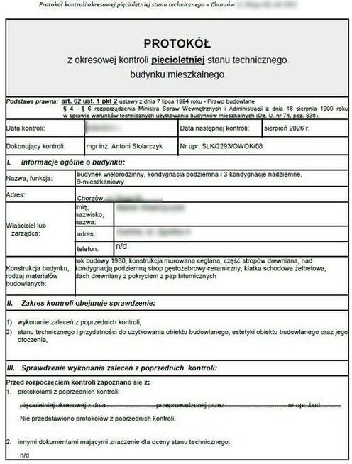 Przegląd budowlany 1-roczny, 5-letni, kontrola okresowa