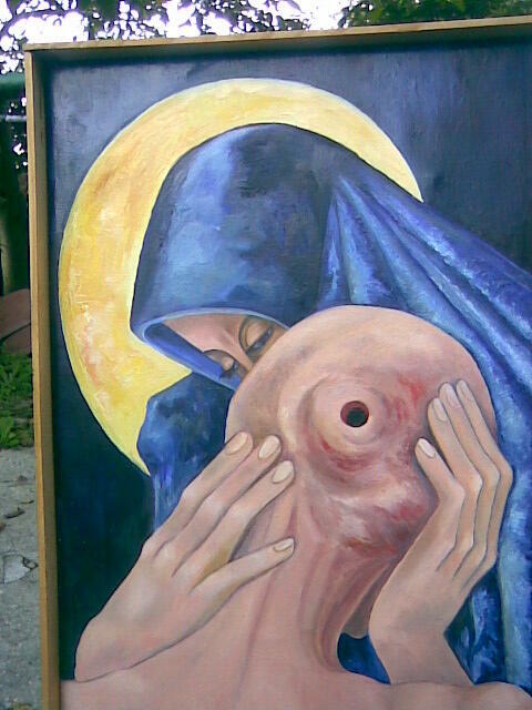 Sprzedam olej Matka Boska Katyńska płótno lniane 34/47cm